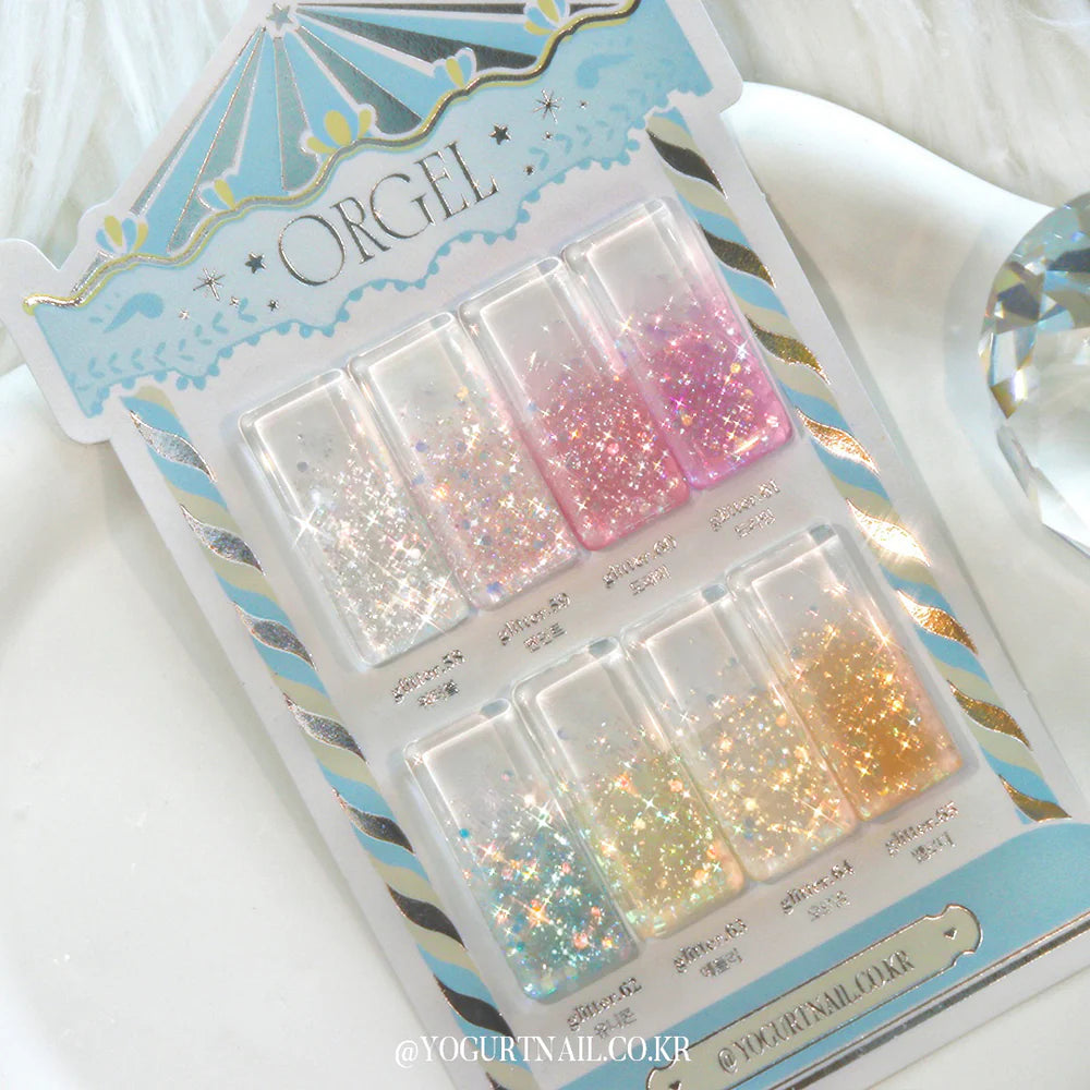 Yogurt Nail Orgel Glitter Gel Collection - Full 8pc Set/Individual Bottles