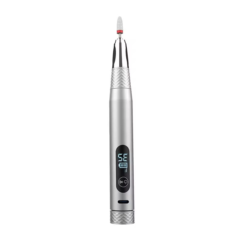 Peony Premium Portable Rechargable E-file/Nail Drill Pen (Black/Silver)