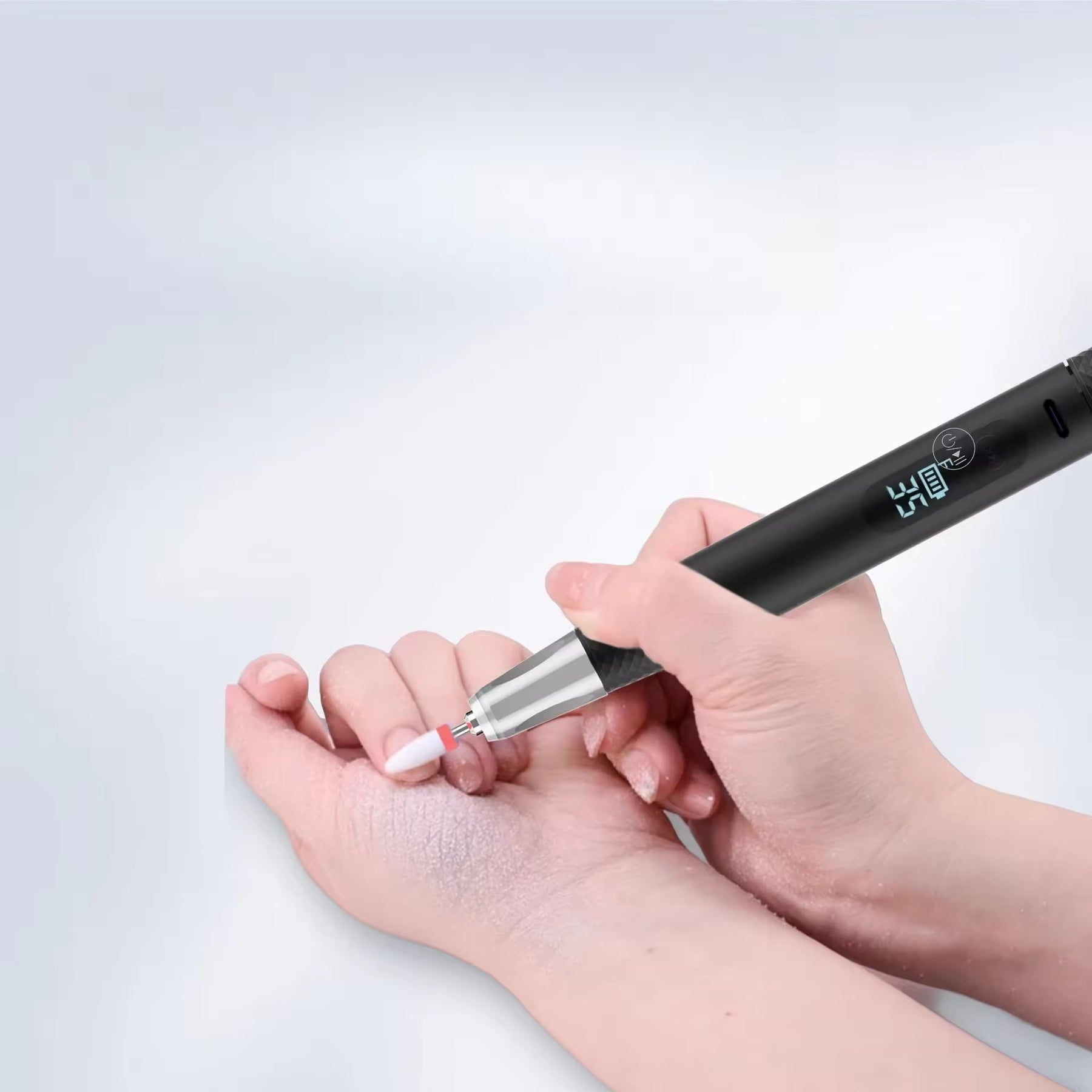 Peony Premium Portable Rechargable E-file/Nail Drill Pen (Black/Silver)