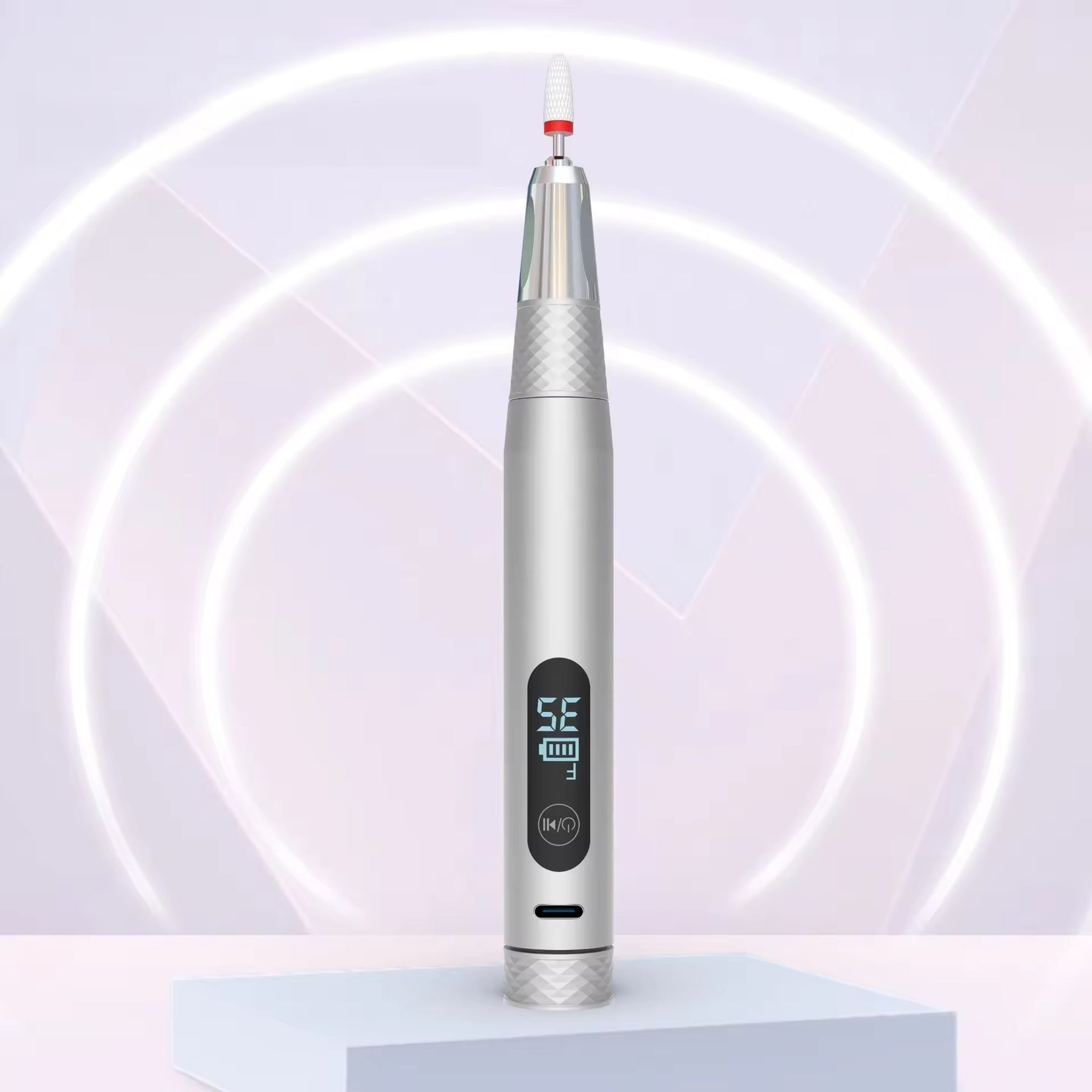 Peony Premium Portable Rechargable E-file/Nail Drill Pen (Black/Silver)