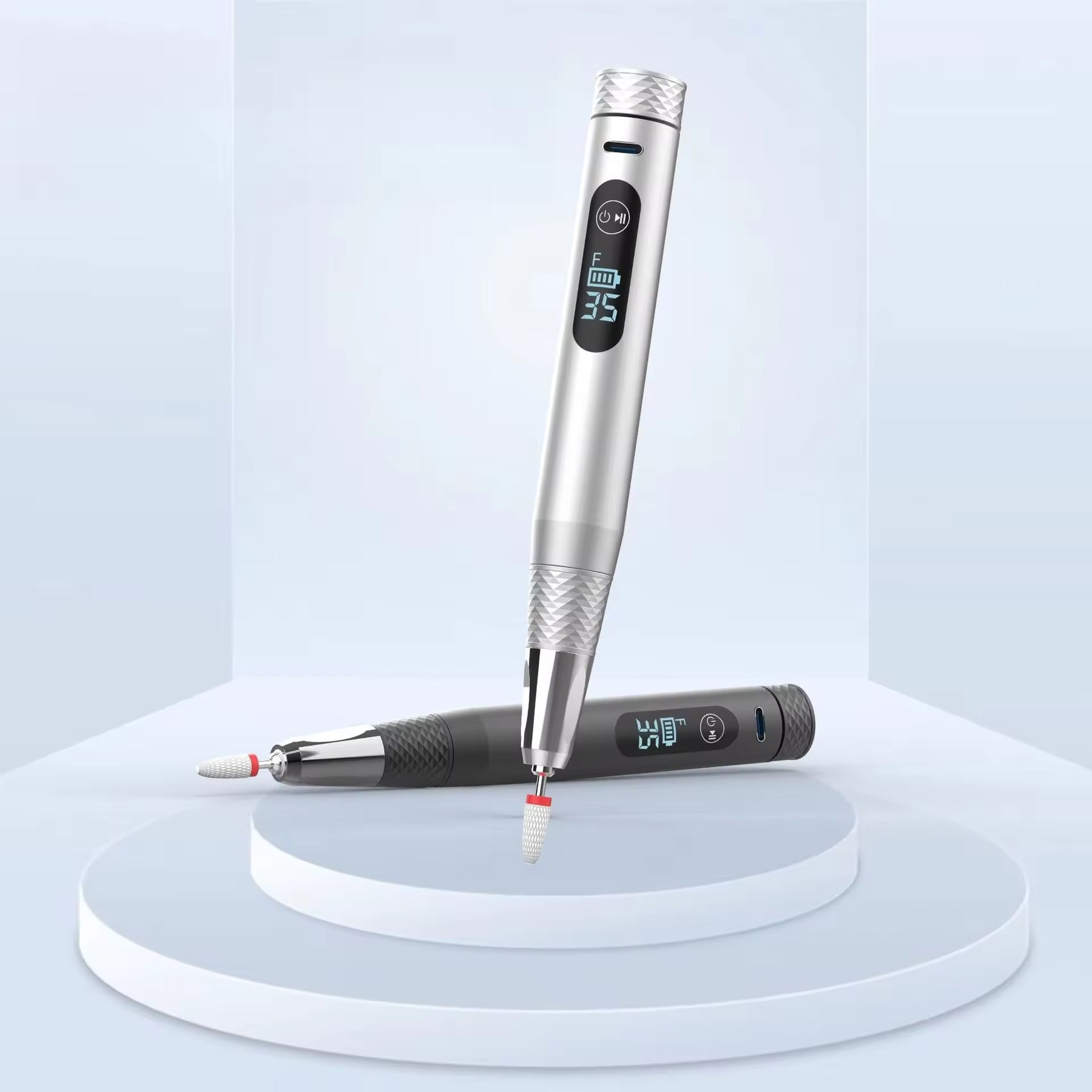 Peony Premium Portable Rechargable E-file/Nail Drill Pen (Black/Silver)