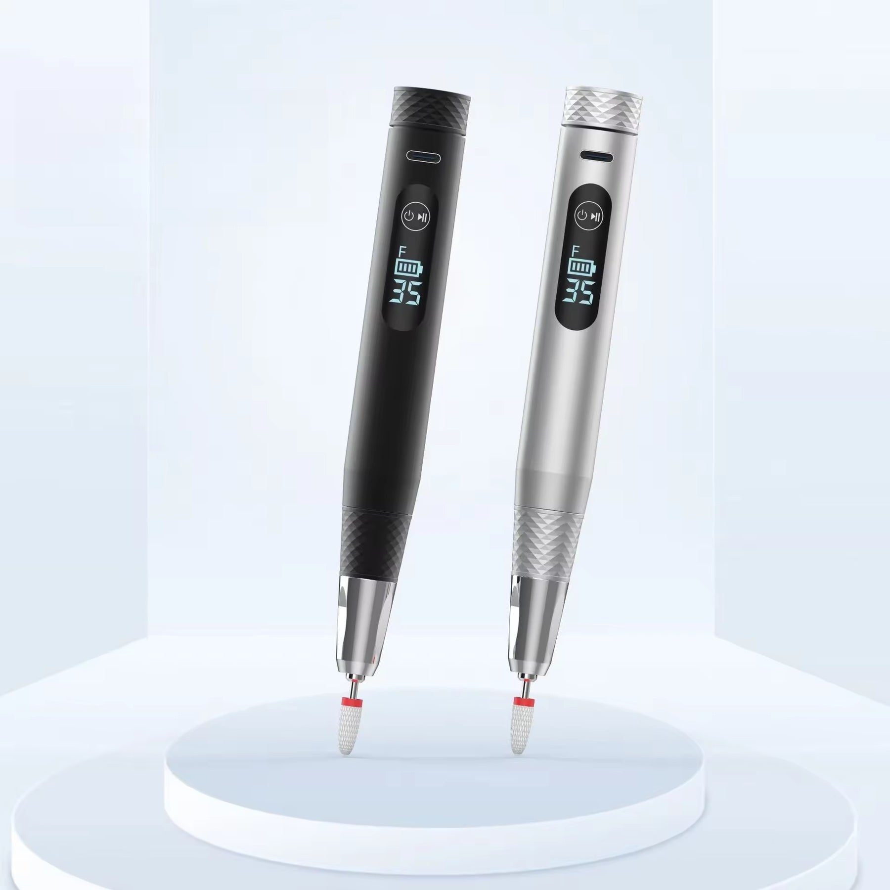 Peony Premium Portable Rechargable E-file/Nail Drill Pen (Black/Silver)