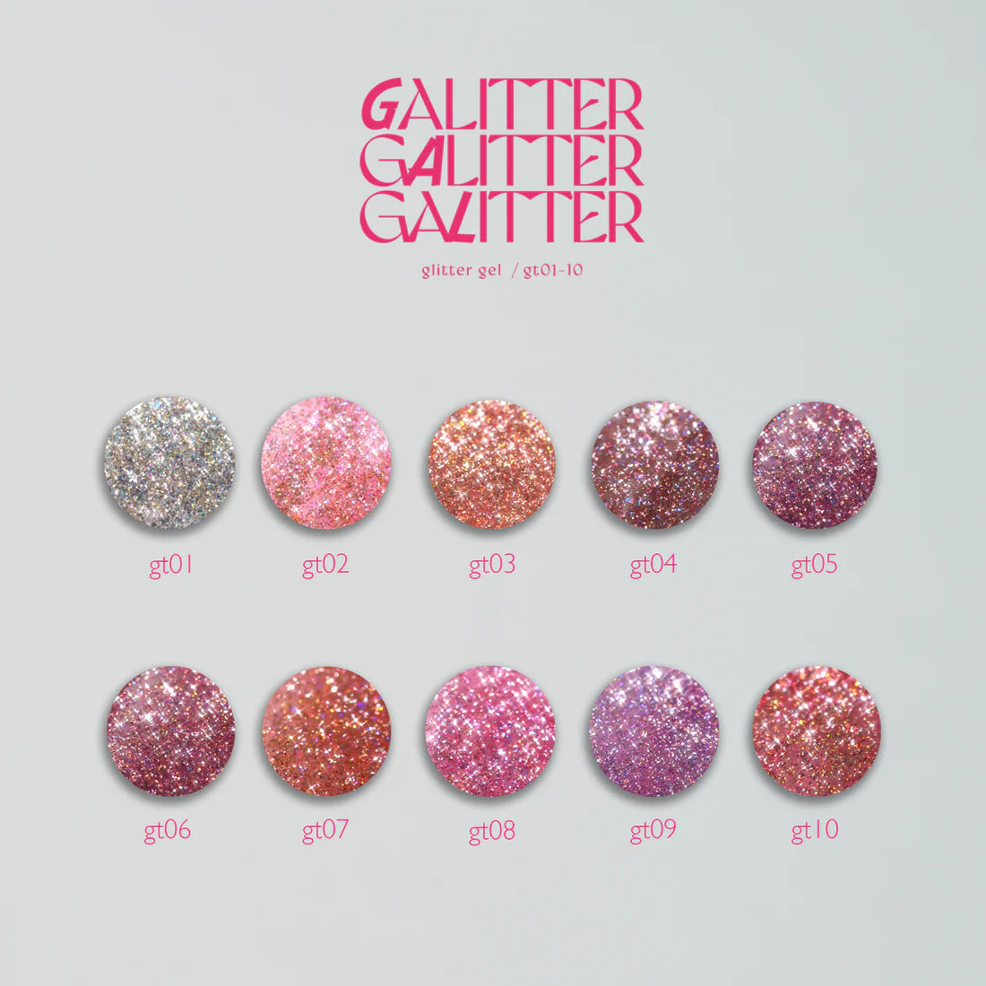 énoi 'galitter' Glitter Gel Collection - full 20pc set/10pc sets/individual pots (gt01-gt20)