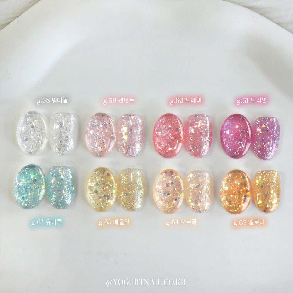 Yogurt Nail Orgel Glitter Gel Collection - Full 8pc Set/Individual Bottles