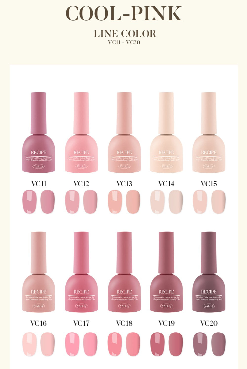 Valla Solid Non-Wipe Colour Collection - Cool Pink Series VC11-VC20 (Individual Colours)