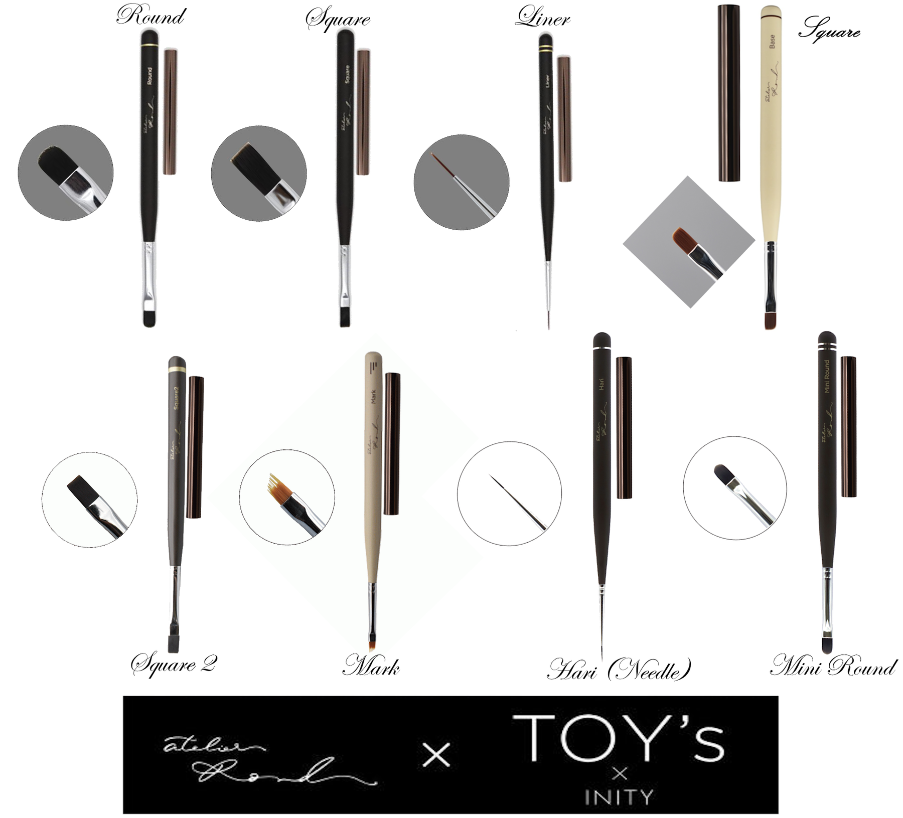 TOY's x INITY Gel Brushes - 7 types (Full 7pc Set/Individual Brushes)