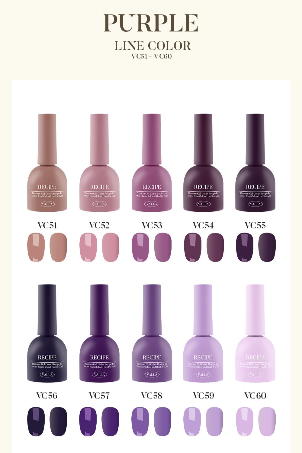 Valla Solid Non-Wipe Colour Collection - Purple Series VC51-VC60 (Individual Colours)