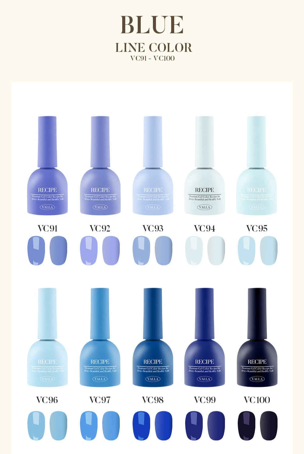Valla Solid Non-Wipe Colour Collection - Blue Series VC91-VC100 (Individual Colours)