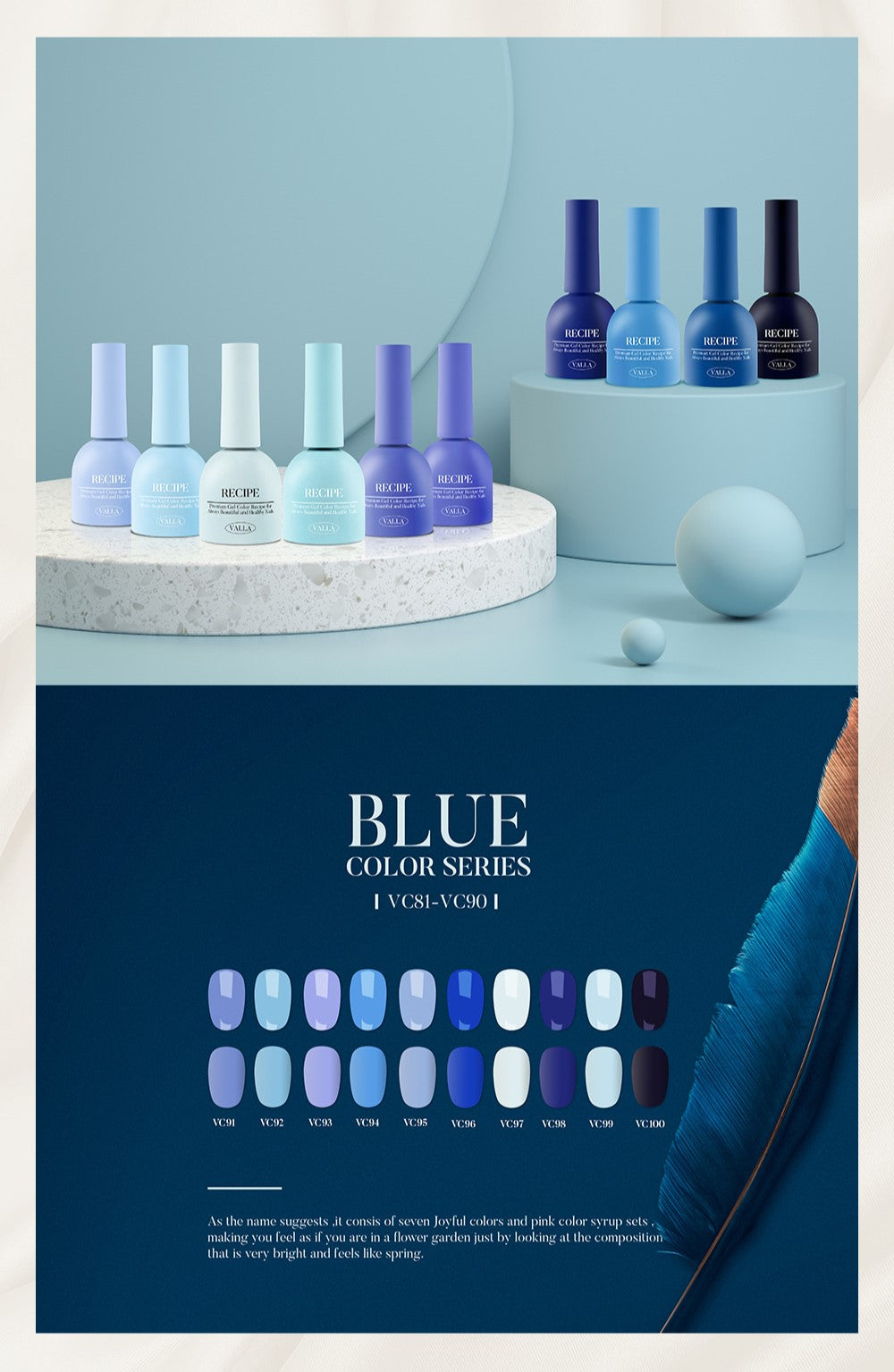 Valla Solid Non-Wipe Colour Collection - Blue Series VC91-VC100 (Individual Colours)