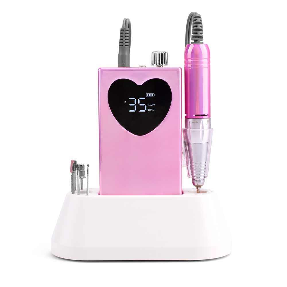 Peony Portable Heart E-File/Nail Drill + stand, bits and bands - 3 colours
