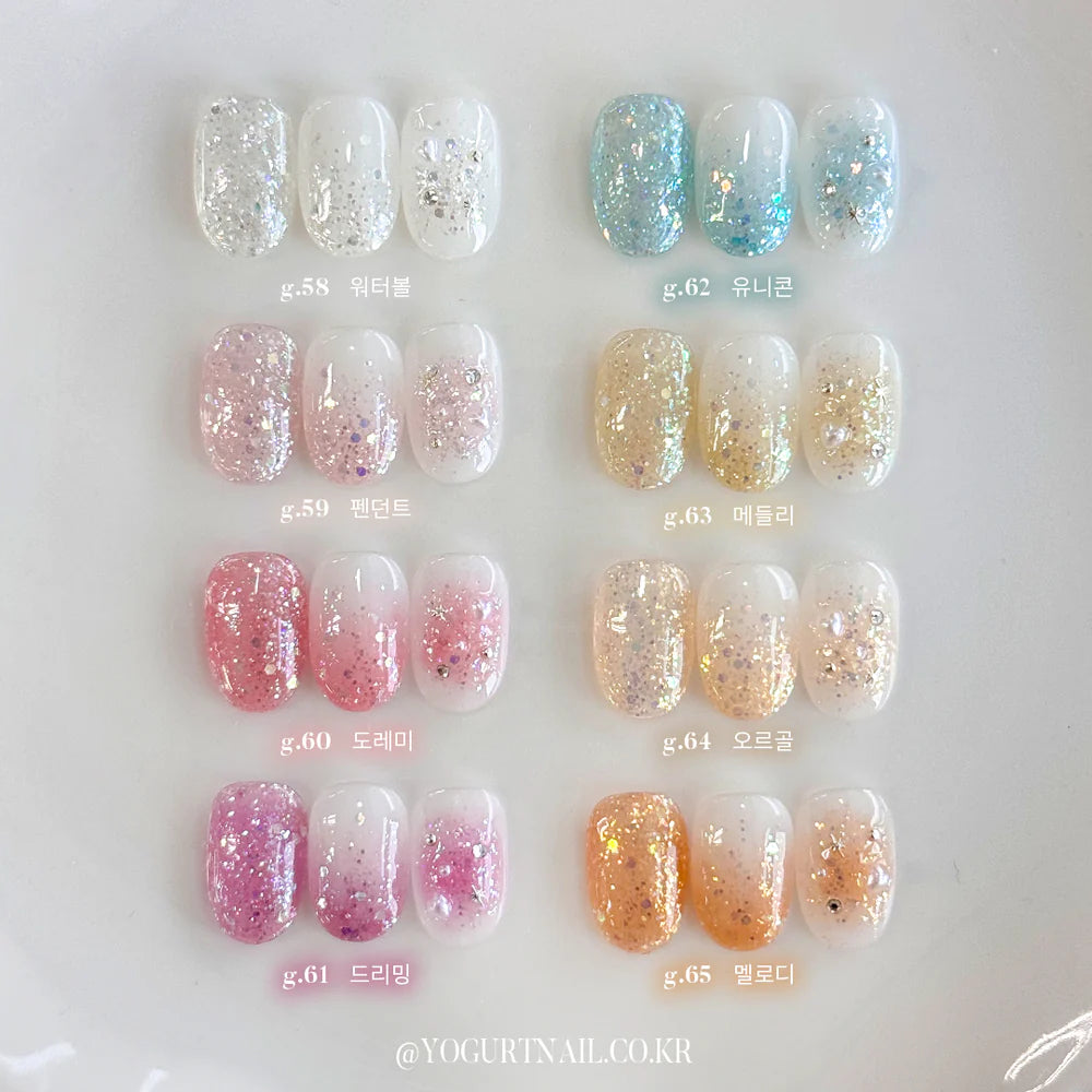 Yogurt Nail Korea Orgel Glitter Gel Collection - Full 8pc Set/Individual Bottles