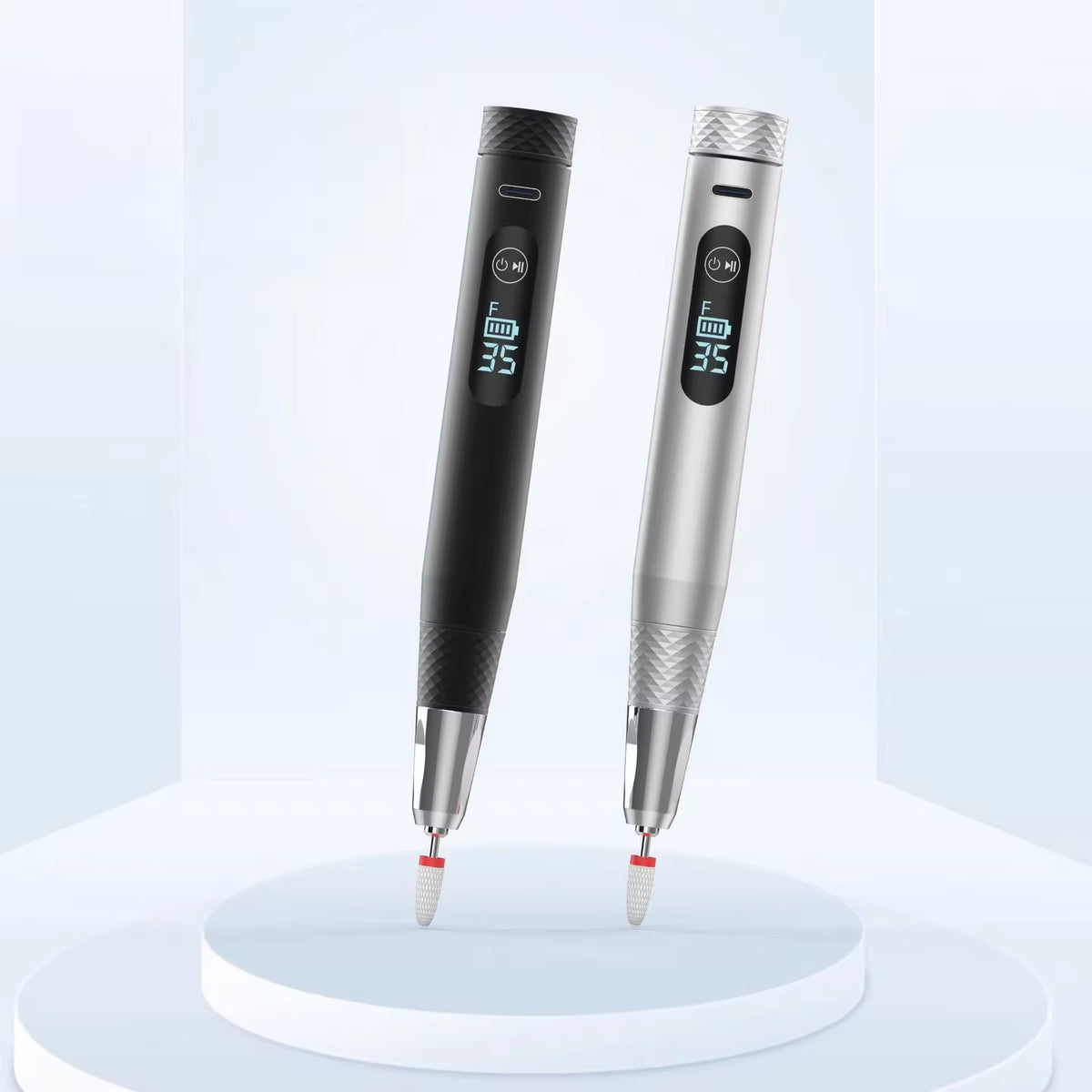Peony Premium Portable Rechargable E-file/Nail Drill Pen (Black/Silver)