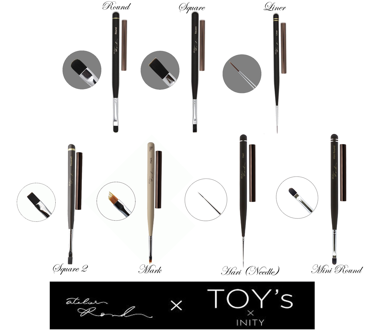 TOY's x INITY Gel Brushes - 7 types (Full 7pc Set/Individual Brushes)