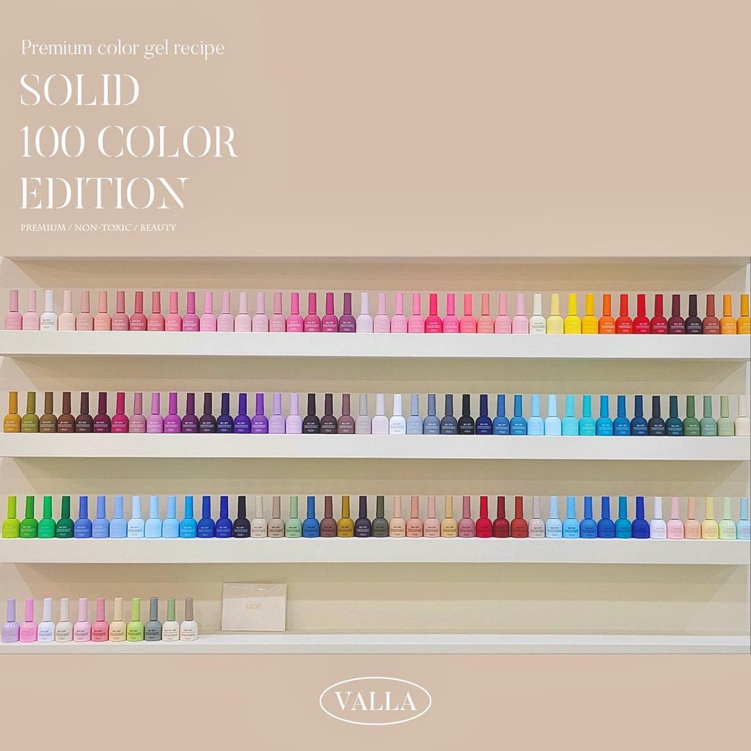 [PRE-ORDER ONLY] Valla Solid 100pc Non-Wipe Opaque Gel Collection (Includes 1 Top Gel, 1 Matte Top and Solid Colour Chart Board)