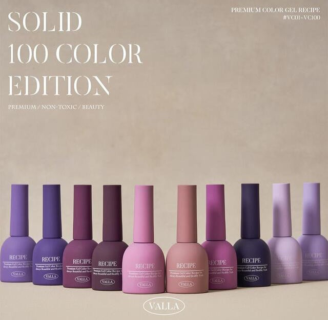 [PRE-ORDER] Valla Solid 100pc Non-Wipe Opaque Gel Collection (Includes 1 Top Gel, 1 Matte Top and Solid Colour Chart Board)
