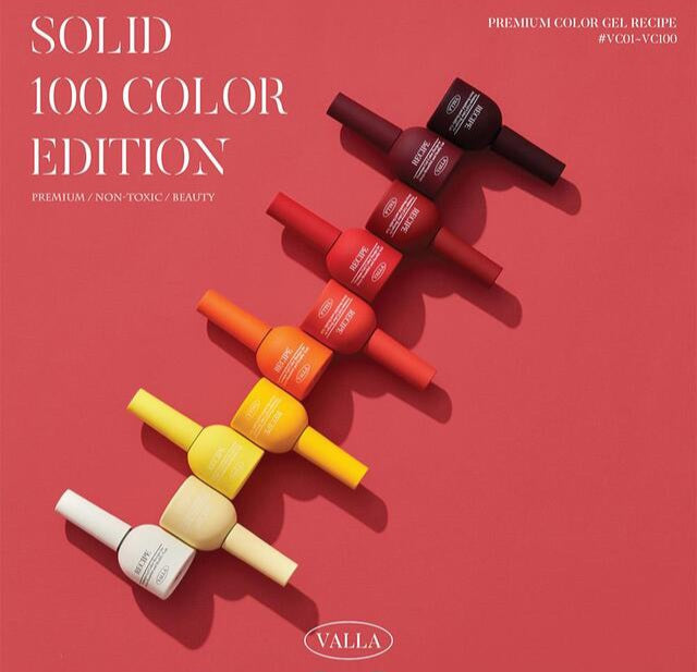 Valla Solid 100pc Non-Wipe Opaque Gel Collection (Includes 1 Top Gel, 1 Matte Top and Solid Colour Chart Board)