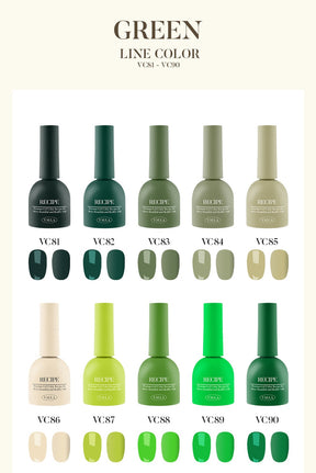 Valla Solid Non-Wipe Colour Collection - Green Series VC81-VC90 (Individual Colours)