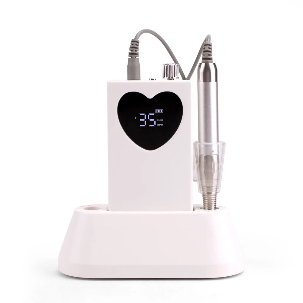 Peony Portable Heart E-File/Nail Drill + stand, bits and bands - 3 colours