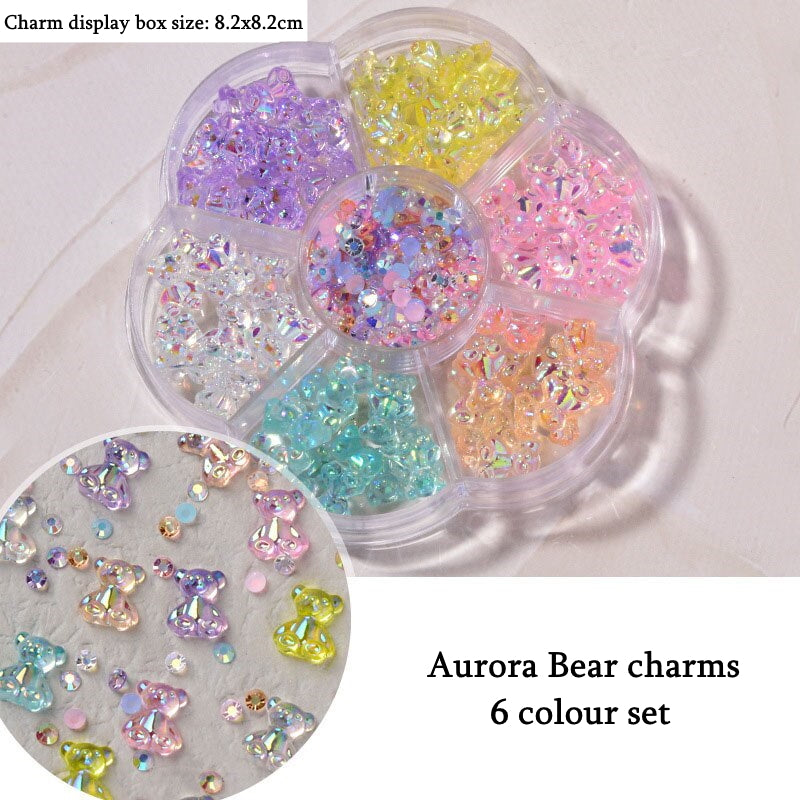 Aurora bear charms and foiled half round charms - 6 colour set